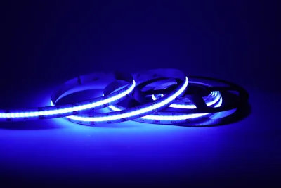COB RGBW LED Streifen 12 mm 24 V blau homogen COB RGBW LED Streifen 12 mm 24 V mit blauem Licht und homogenem, punktfreiem Lichtband