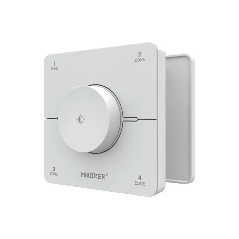 MiBoxer K0S CCT LED Wandfernbedienung in Weiß mit Drehregler und sichtbarer Rückseite zur Montage und magnetischen Halterung für LED Streifen Steuerung