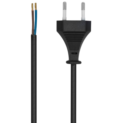 Netzkabel mit Eurostecker 2 Meter H03VVH2 F 2x0,75mm² schwarz mit offenen Kabelenden für LED Netzteile und elektrische Anschlüsse