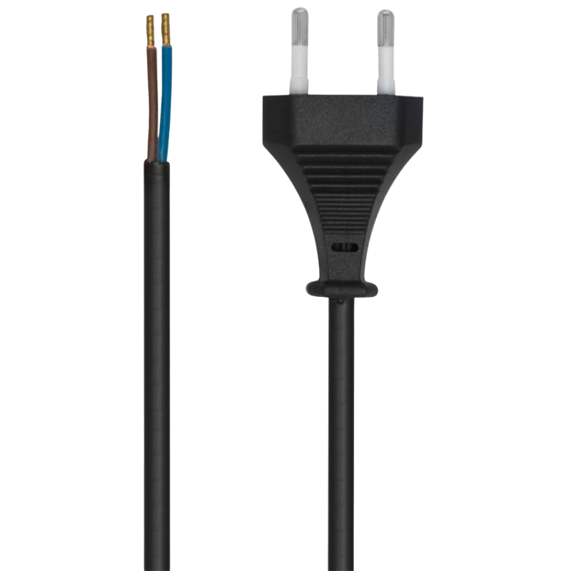 Netzkabel mit Eurostecker 2 Meter H03VVH2 F 2x0,75mm² schwarz mit offenen Kabelenden für LED Netzteile und elektrische Anschlüsse
