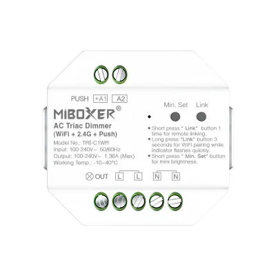 MiBoxer TRI-C1WR WIFI LED-Dimmer für 230 V Leuchten – Triac-Dimmer mit 2,4 GHz Funk & Tastersteuerung