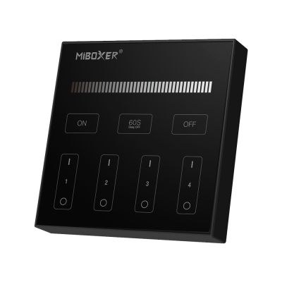 MiBoxer B1 LED Wandpanel 4 Zonen 2,4 GHz Touchsteuerung – Schwarz | SK-LED MiBoxer B1 / MiLight B1 LED Wandfernbedienung in Schwarz – 4-Zonen Touchpanel mit 2,4 GHz Funktechnik zur stufenlosen Dimmung einfarbiger LEDs, Wandsteuerung mit Magnetmontage und AAA-Batteriebetrieb, kompatibel mit MiBoxer LED-Controllern