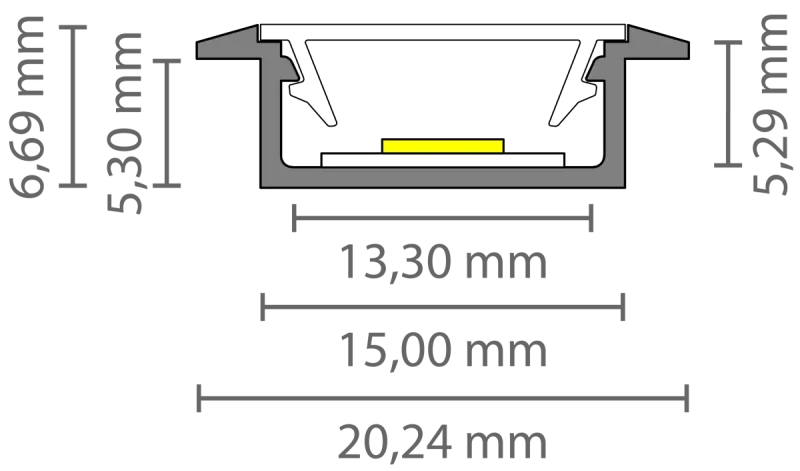Flaches LED Alu Einbauprofil 2m Exo-A1F-13 (13mm) –| Flaches Aluminiumprofil für LED-Strips