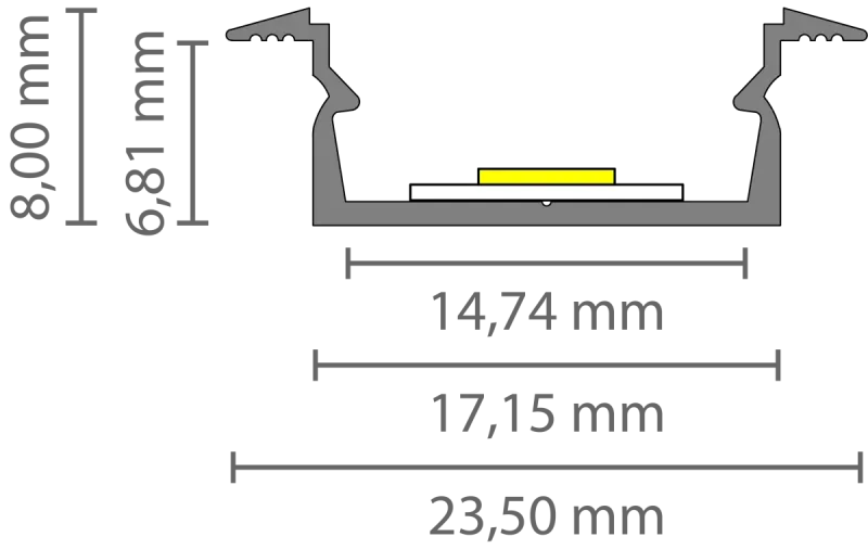 Ultraflaches LED Alu Einbauprofil 2m EXO-NLN1F_14 (14 mm) –| Aluminiumprofil mit Flügeln für LED-Strips