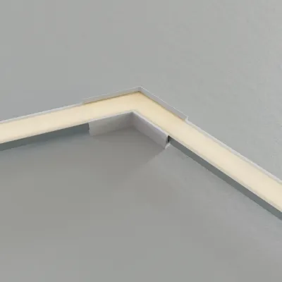 Zwei LED Alu-Aufbauprofile mit PETG-Verbinder im Winkel verbunden – Gesamtansicht der fertigen Profilverbindung