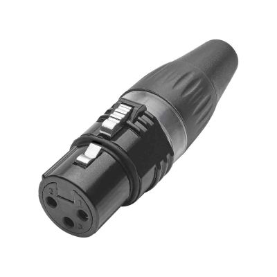 HICON XLR Connector 3-Pin Female – Black Metal Housing, Silver Contacts – SK-LED HICON XLR Stecker 3-polig Female – robustes Metallgehäuse in Schwarz mit versilberten Kontakten und Zugentlastung. Ideal für DMX-, Audio- und Bühnenanwendungen – SK-LED