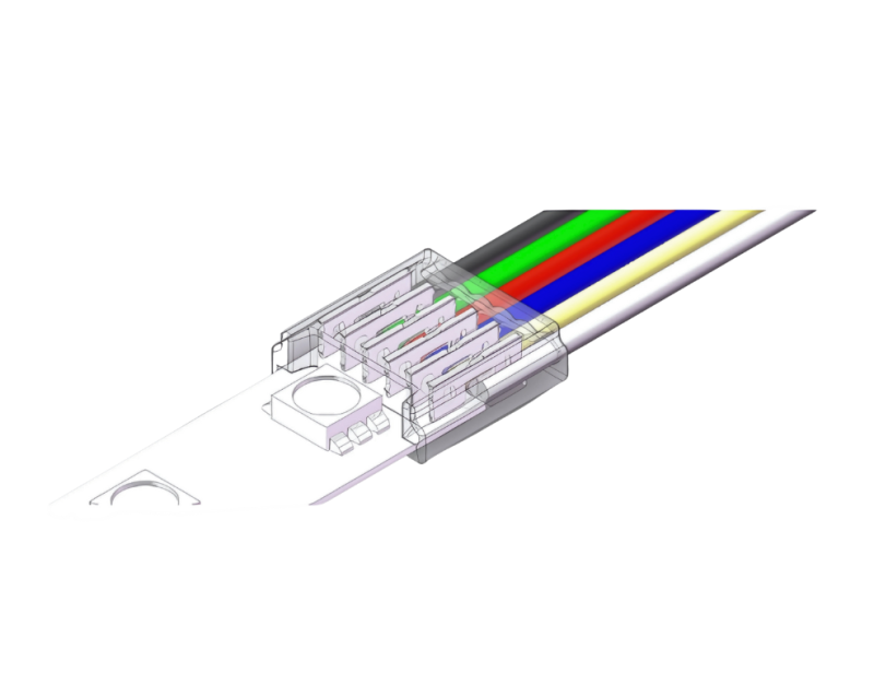 6-poliger LED Strip-zu-Kabel Schnellverbinder für 12 mm SMD RGBCCT LED Streifen, lötfreie Verbindung mit 15 cm Anschlusskabel, 24 V DC kompatibel, farbcodierte Leitungen für saubere Installation – SK-LED