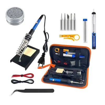 Lötkolben Set 15-teilig – 60 W Lötkolben mit regelbarer Temperatur 200-450°C, Entlötpumpe, 5 Lötspitzen, Lötzinn, Spitzen-Reaktivator & Zubehör in der Tragetasche Lötkolben Set 15-teilig – 60 W Lötkolben mit regelbarer Temperatur 200-450°C, Entlötpumpe, 5 Lötspitzen, Lötzinn, Spitzen-Reaktivator & Zubehör in der Tragetasche