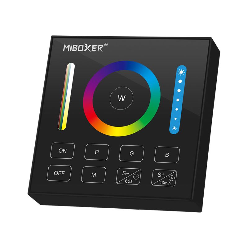 MiBoxer B0 / MiLight B0 RGB+CCT LED Wandfernbedienung in Schwarz – 2,4 GHz Funkpanel mit Touchsteuerung zur Farb- und CCT-Regelung, kompatibel mit MiBoxer- und MiLight-LED-Controllern, elegantes Glaspanel zur Wandmontage