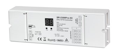 SR-2309PRO-5C DALI-2 DT8 LED Controller, 5-Kanal, 12-48V DC, 5×5A, 8-in-1 Farbsteuerung, Push DIM
