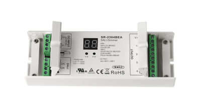 SR-2304BEA DALI-2 LED Controller, 4-Kanal, 12-36V DC, 4×8A, DT6, Push DIM, RGBW / CCT / einfarbig